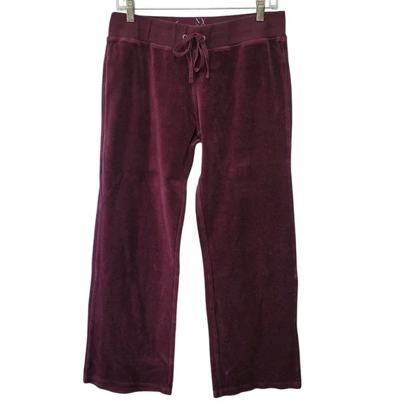NY&C Velour Sweatsuit Sz M Burgundy Zip Hoodie Wide Leg Pants Set Y2K Athletic - Picture 4 of 14